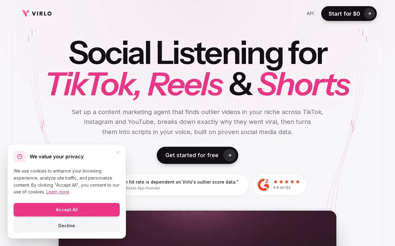 Virlo homepage screenshot