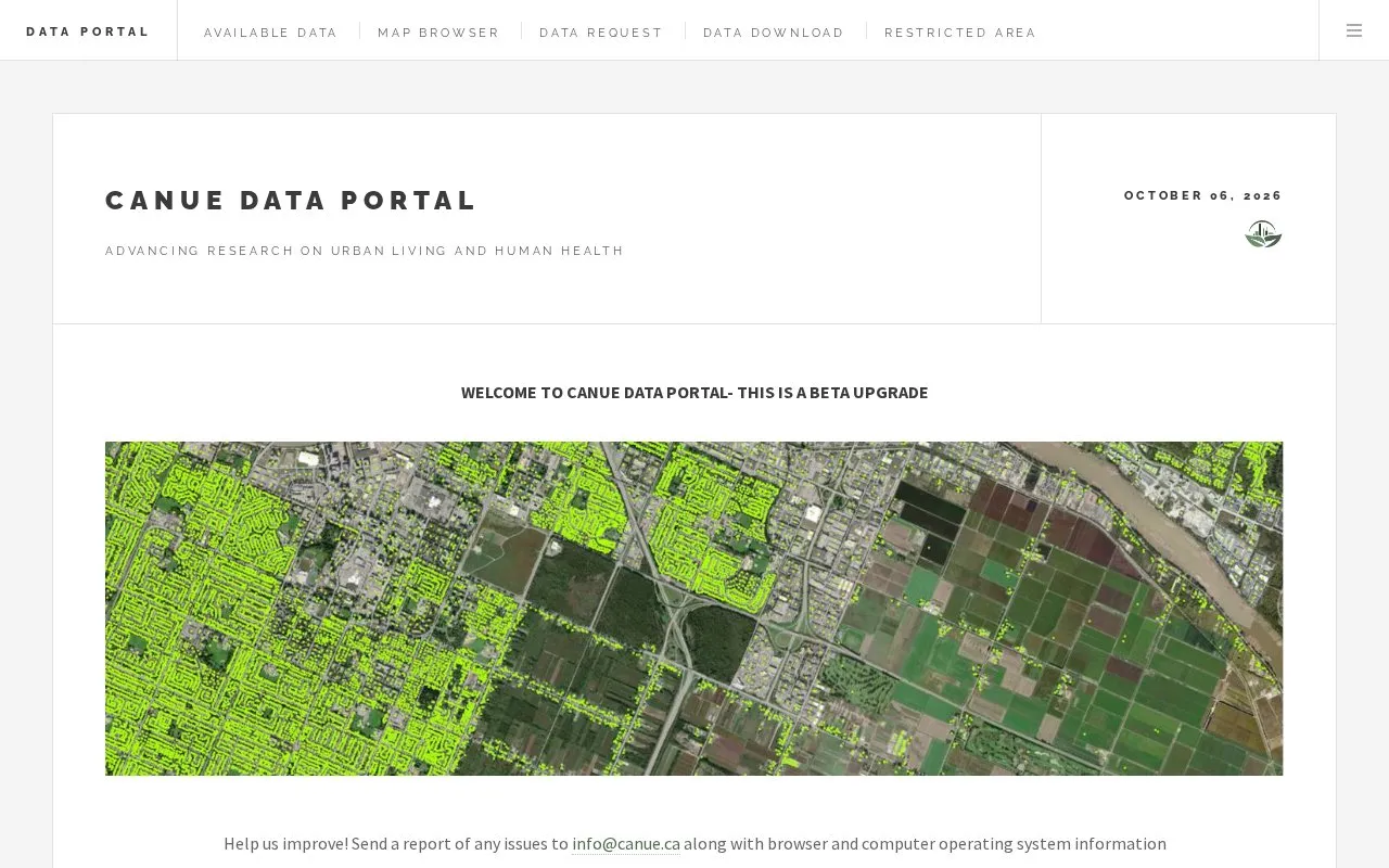 Canue Data Portal homepage screenshot