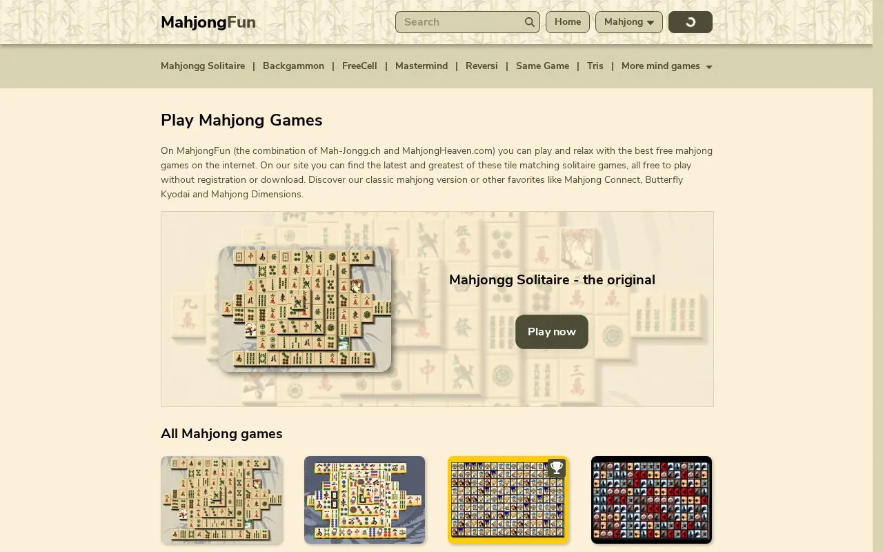 MahjongFun homepage screenshot