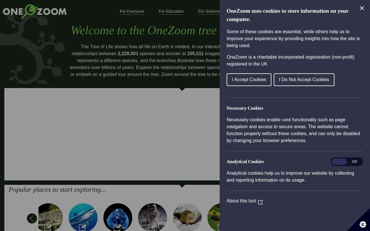OneZoom homepage screenshot