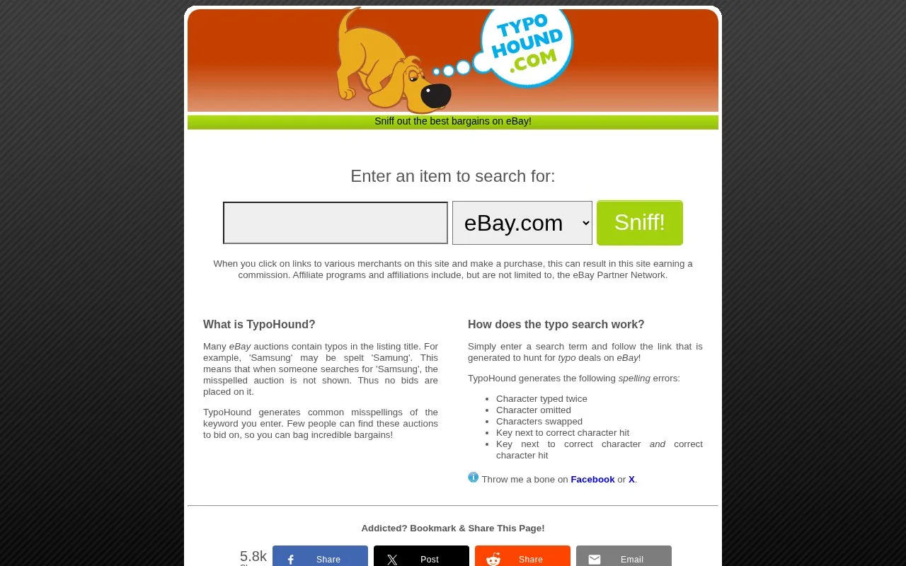 Typo Hound homepage screenshot