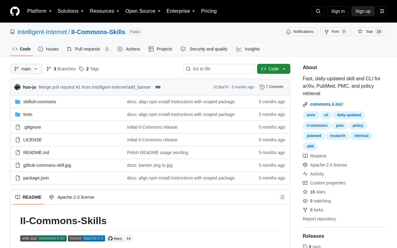 II-Commons Skills homepage screenshot