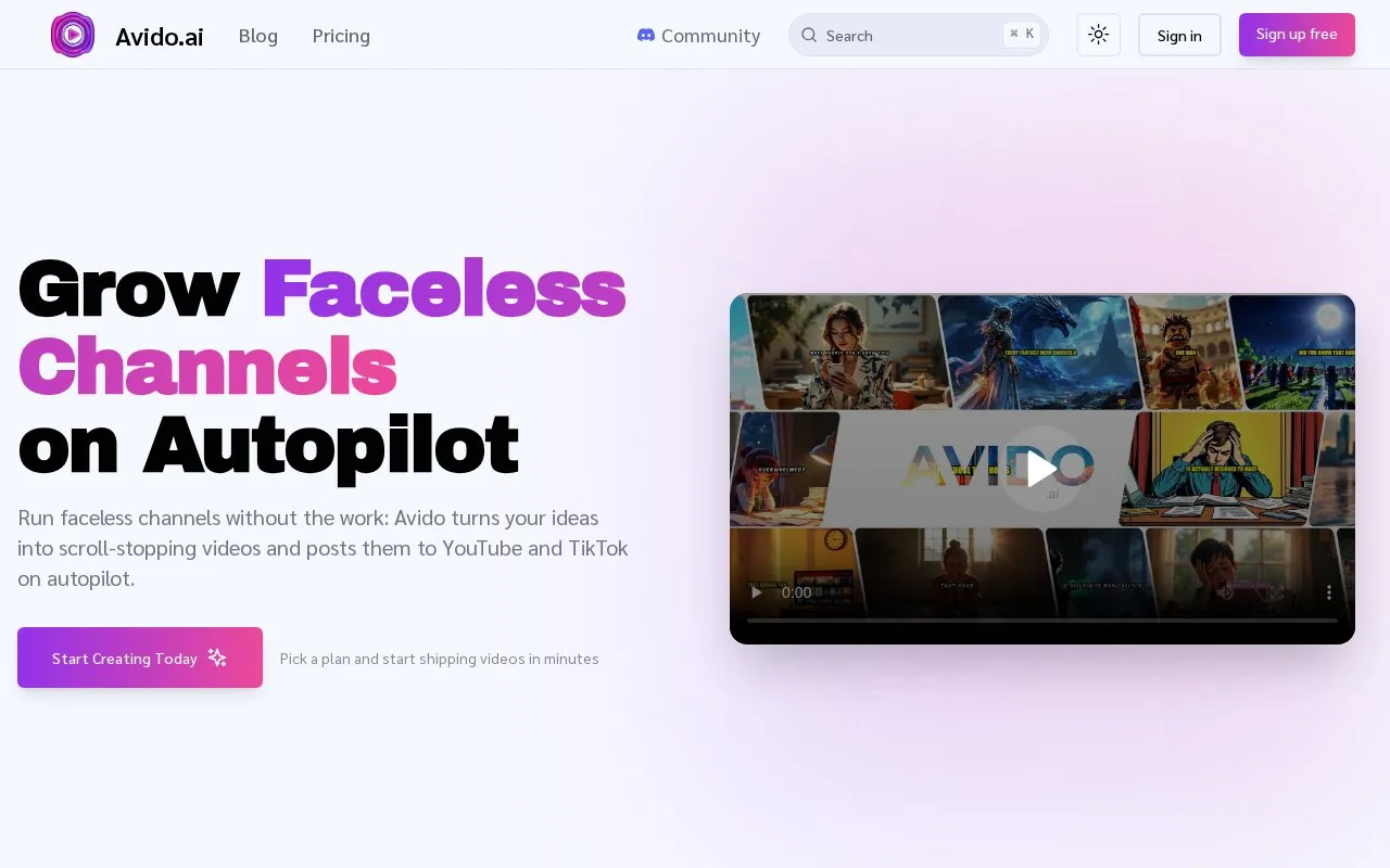 Avido homepage screenshot