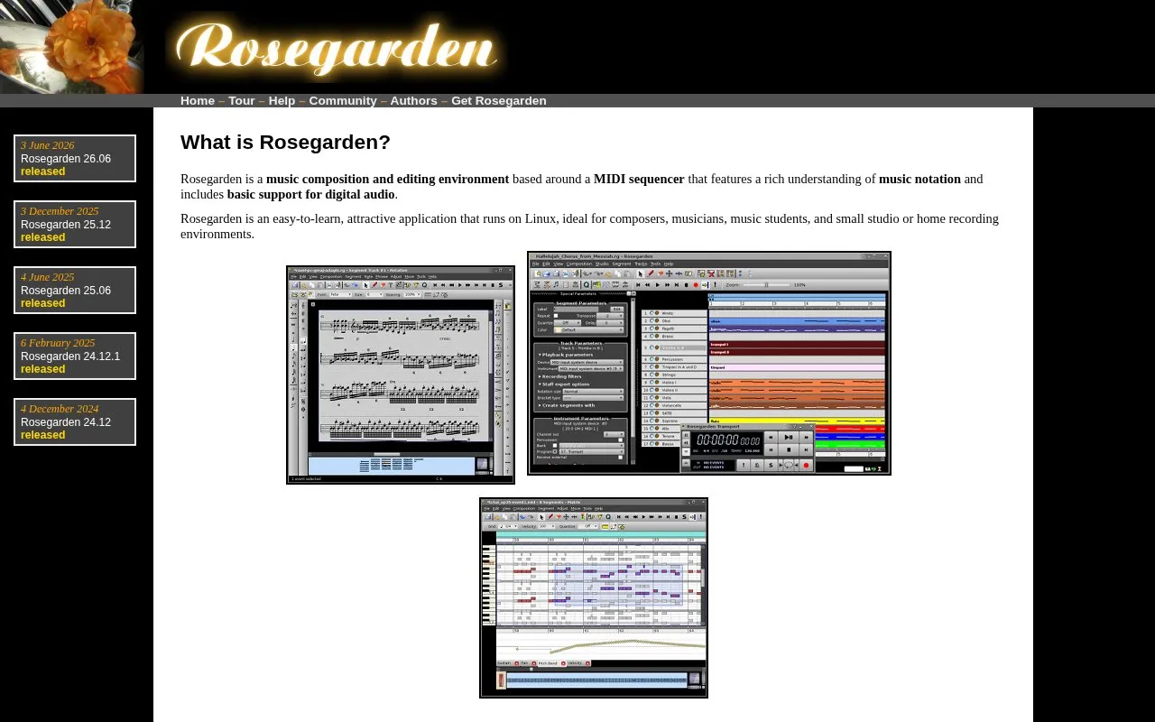 Rosegarden homepage screenshot