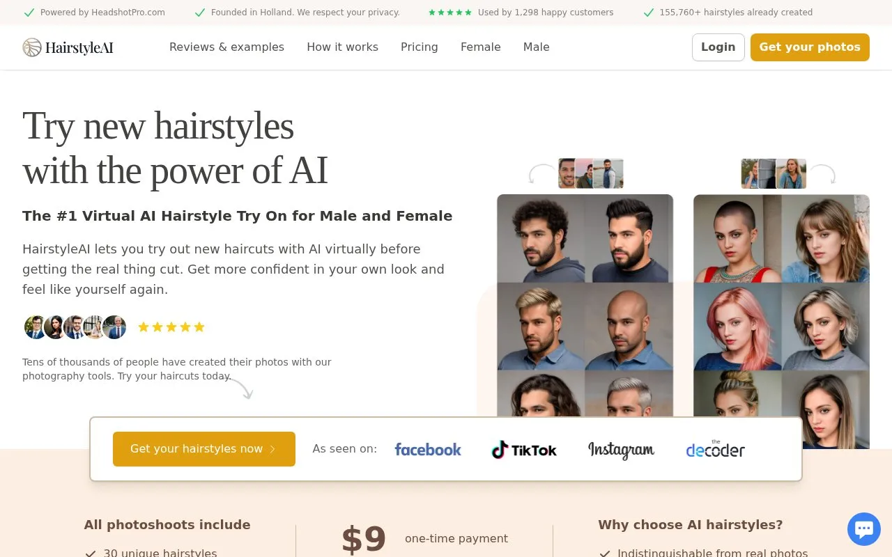 Hairstyle AI homepage screenshot