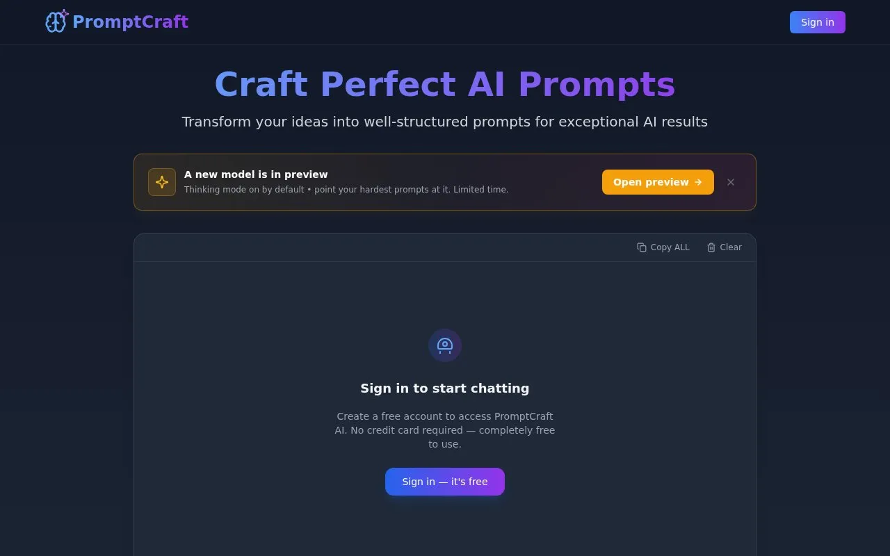 PromptCraft homepage screenshot