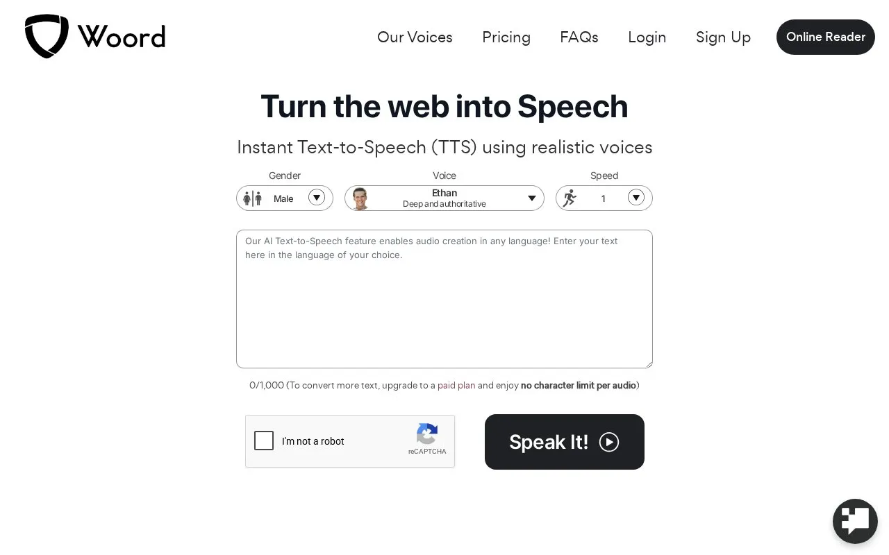 Woord homepage screenshot