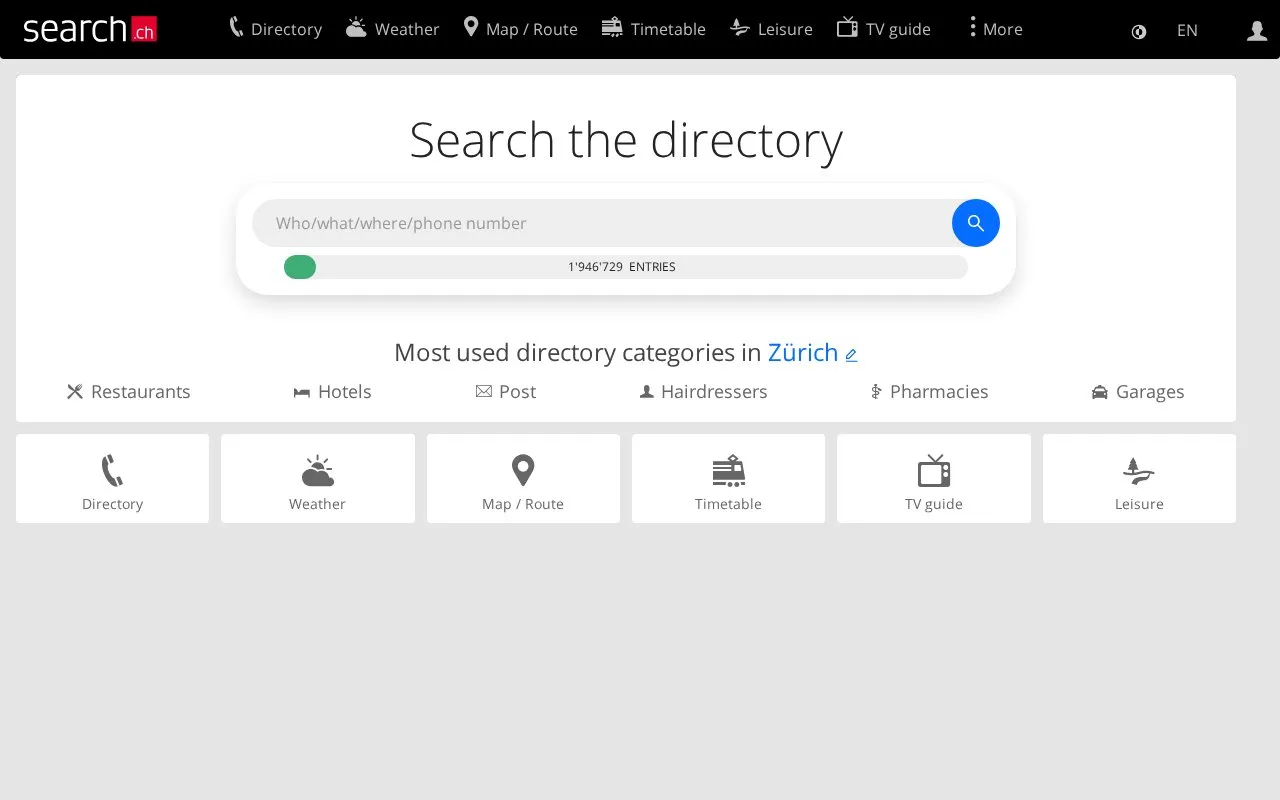 search.ch homepage screenshot