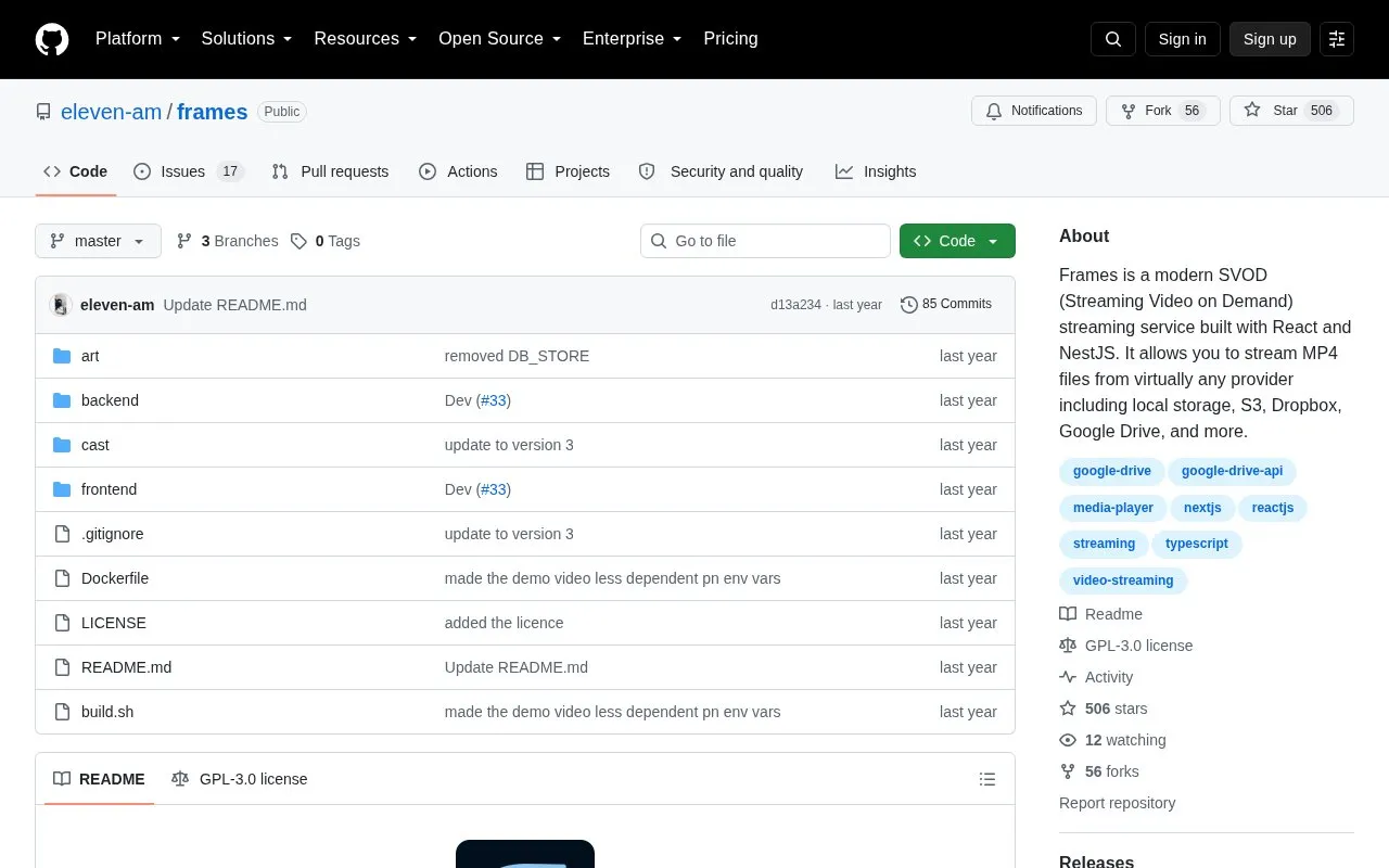 Frames homepage screenshot