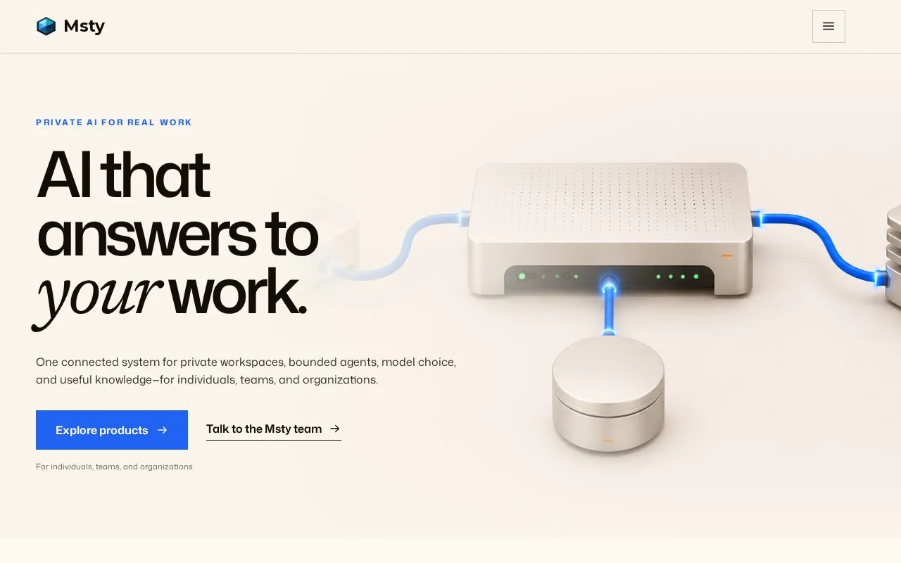 Msty homepage screenshot