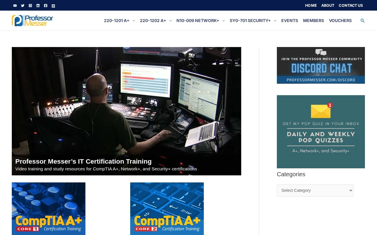 ProfessorMesser homepage screenshot