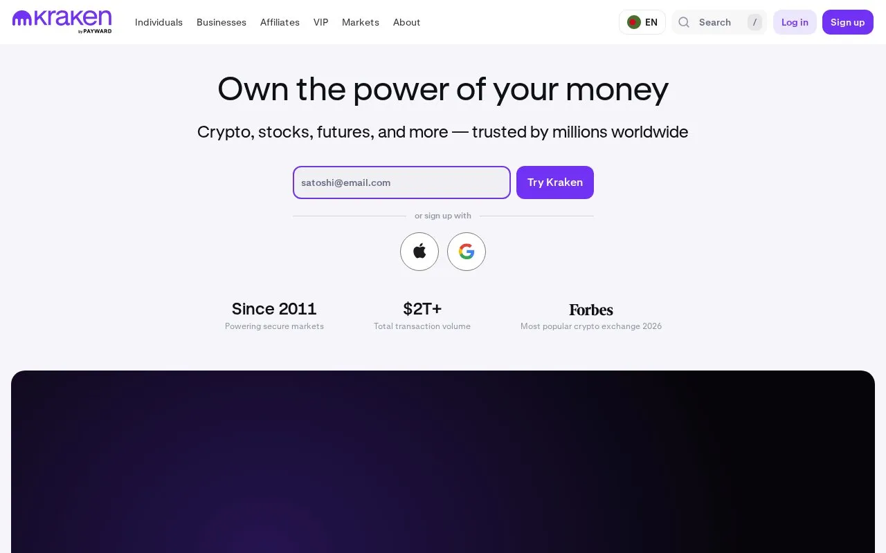 Kraken homepage screenshot