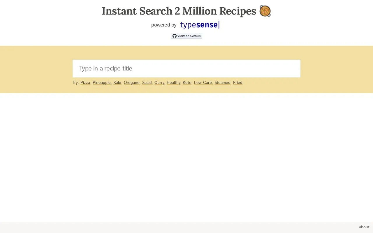 Recipe Search homepage screenshot