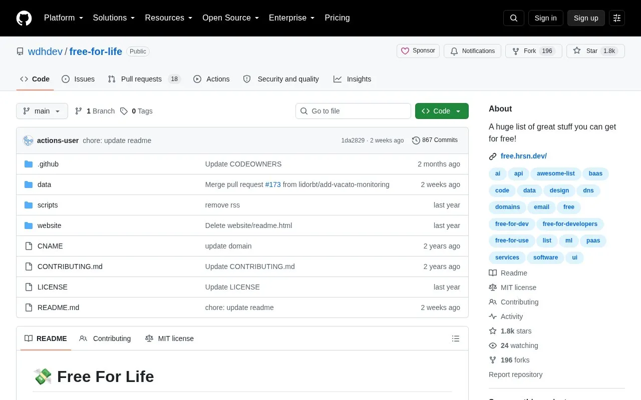 Free For Life homepage screenshot
