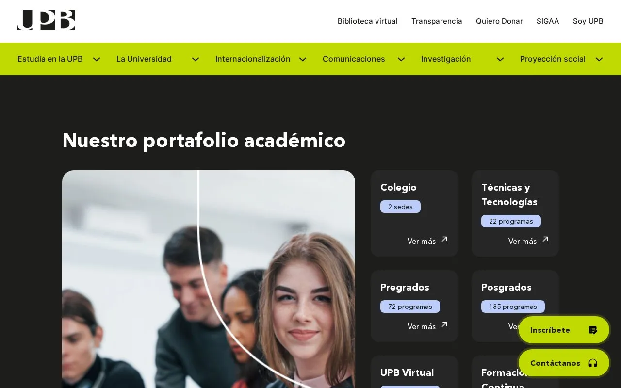 Universidad Pontificia Bolivariana homepage screenshot