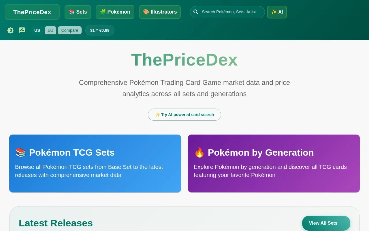 ThePriceDex homepage screenshot