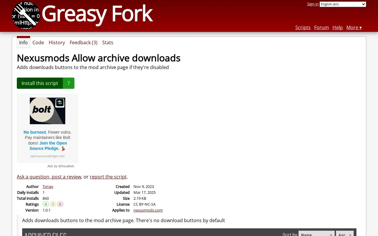 Download Archived Mods homepage screenshot