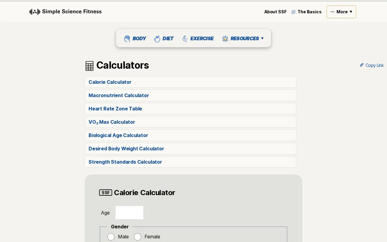 Simple Science Fitness homepage screenshot