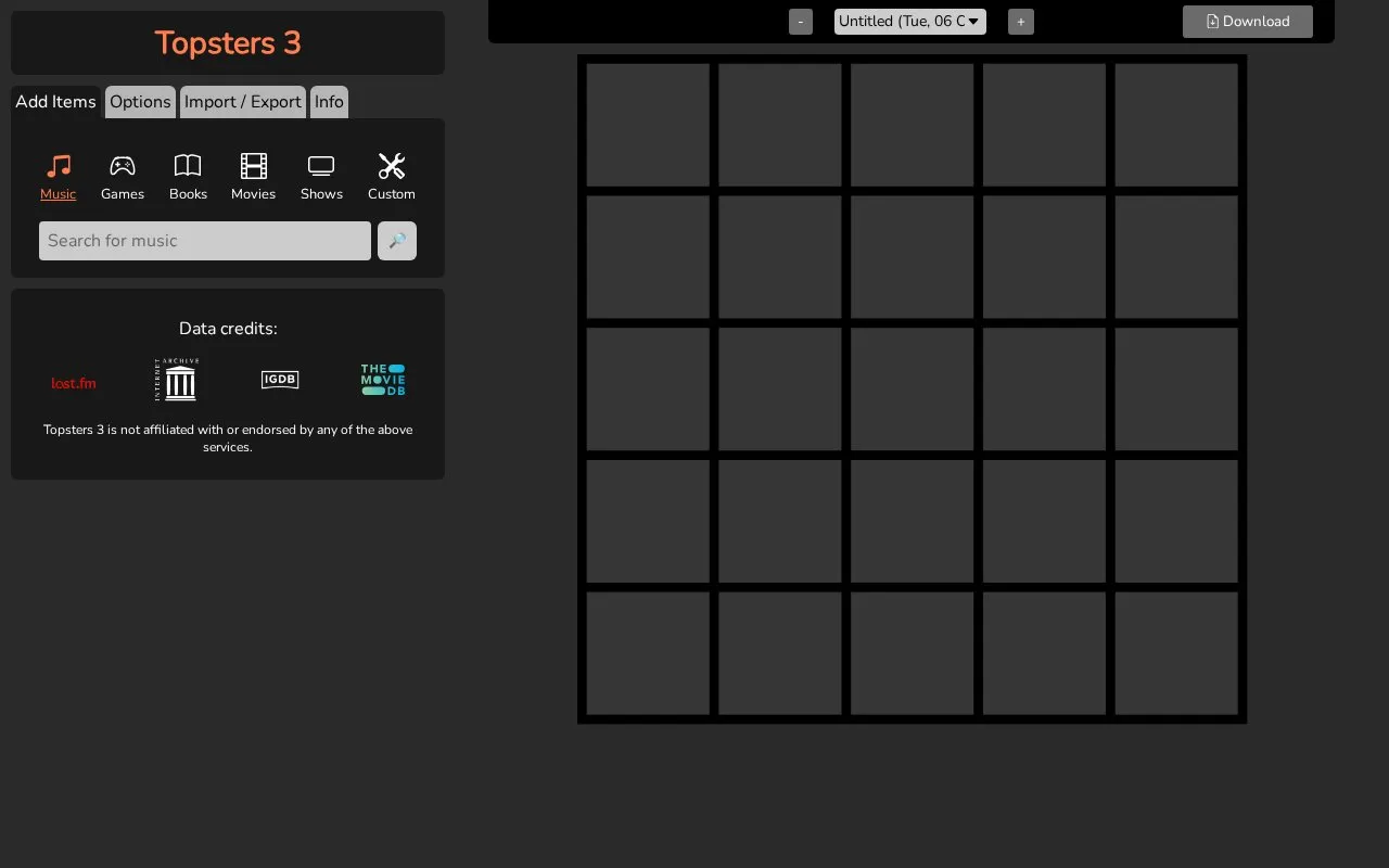 Topsters homepage screenshot
