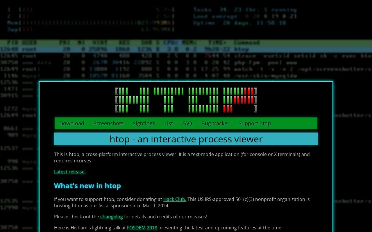 htop homepage screenshot