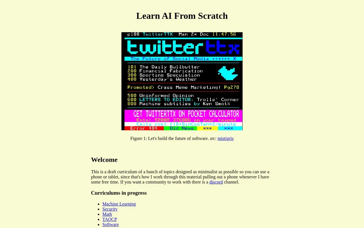 LearnAIFromScratch homepage screenshot