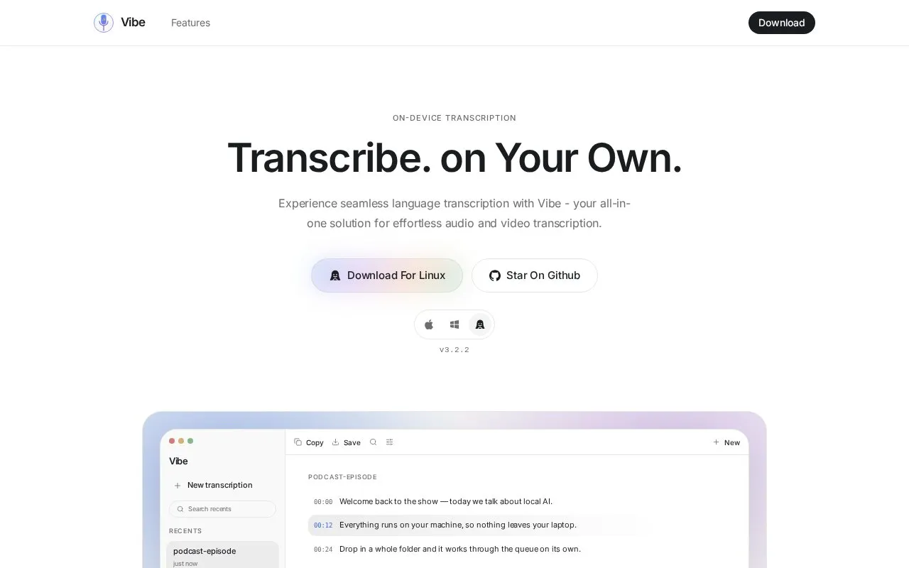 Vibe homepage screenshot
