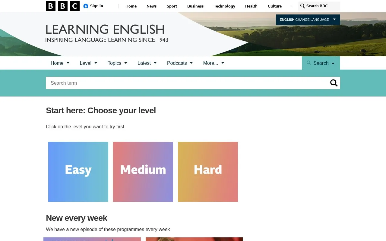 BBC English homepage screenshot