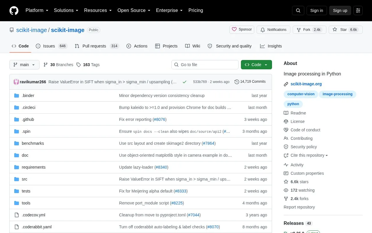 Scikit-Image homepage screenshot