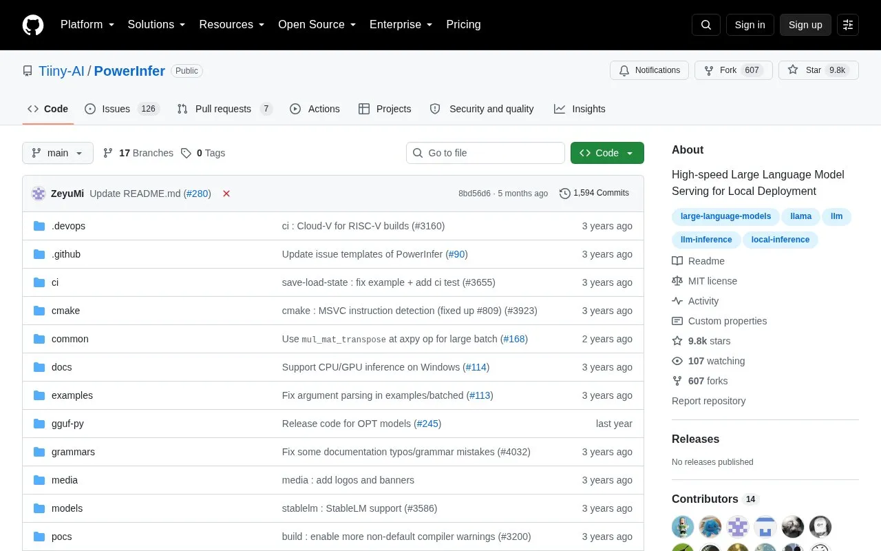 PowerInfer homepage screenshot