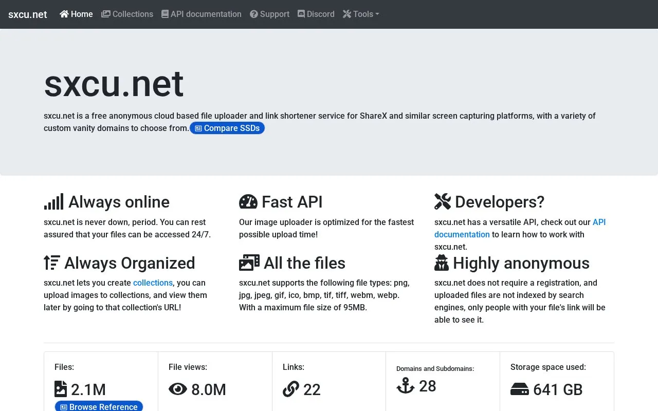 sxcu.net homepage screenshot