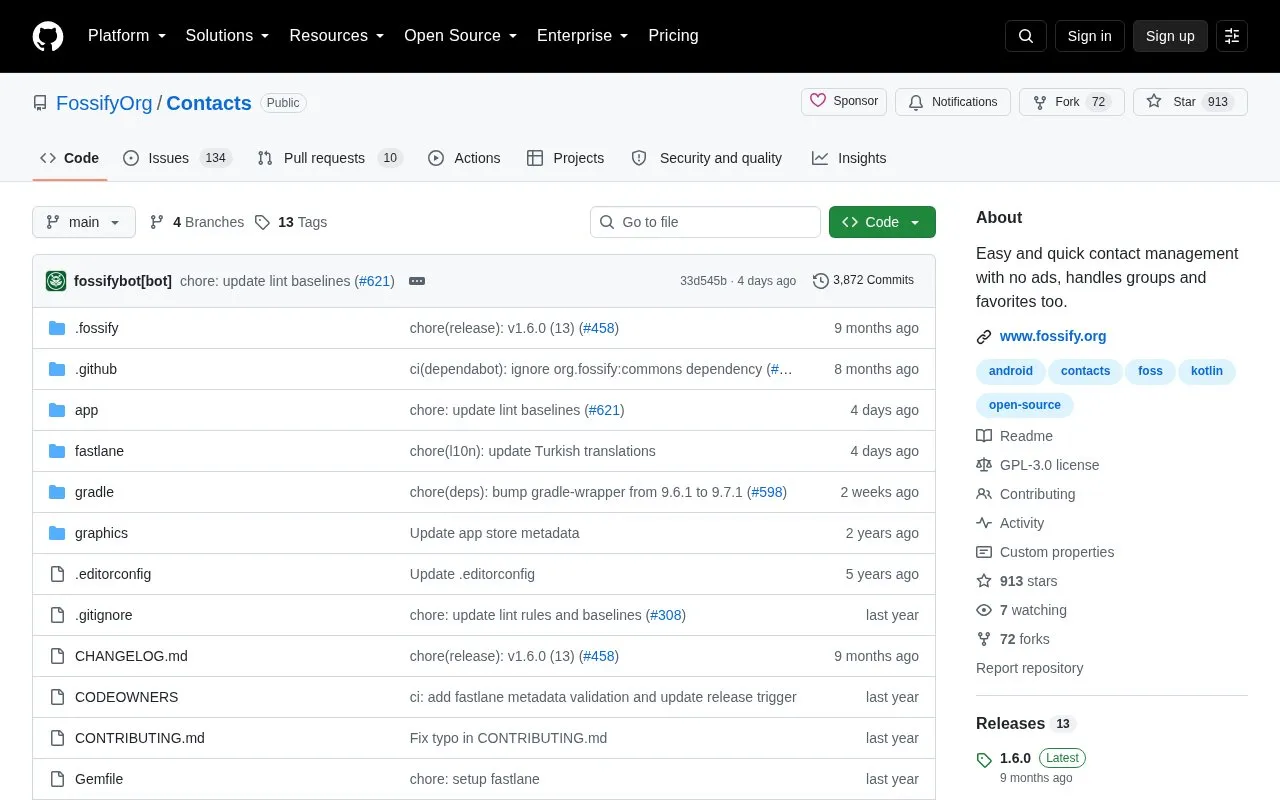 Contacts homepage screenshot