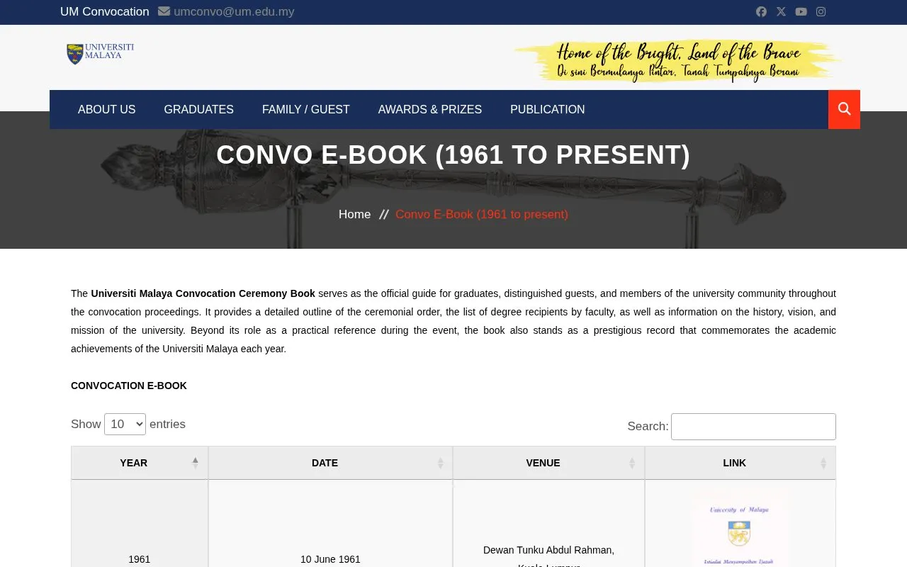 Universiti Malaya Convo E-Book Portal homepage screenshot