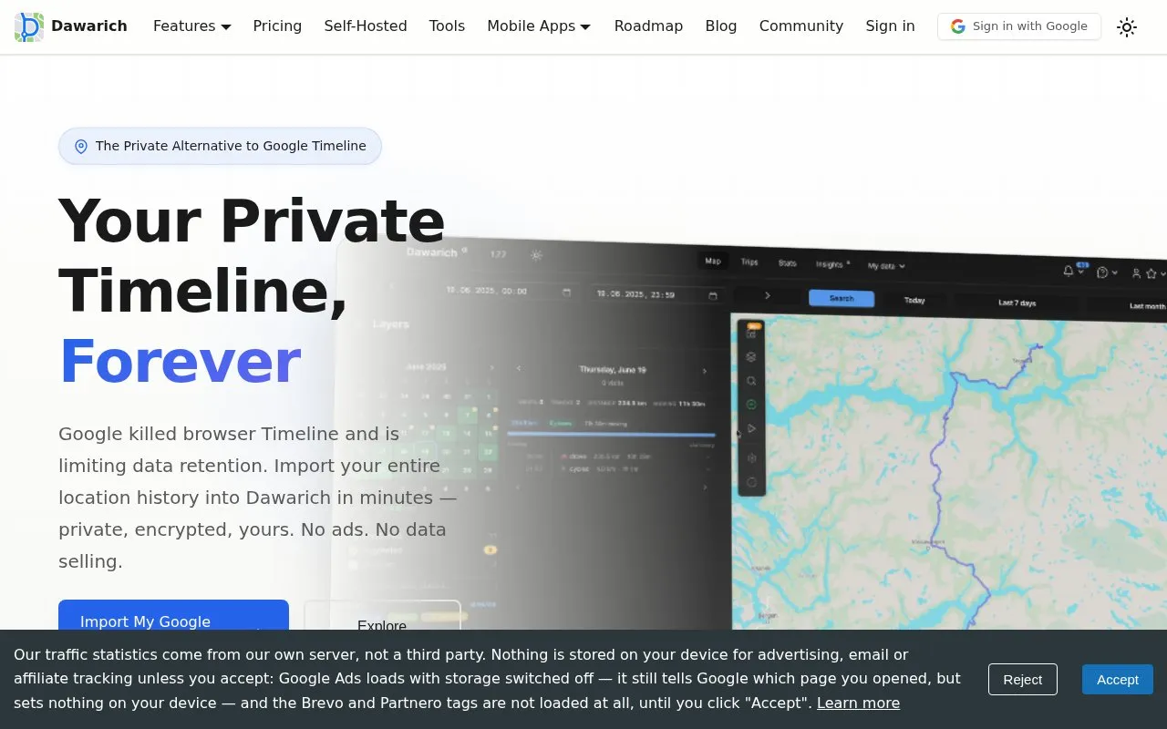 Dawarich homepage screenshot