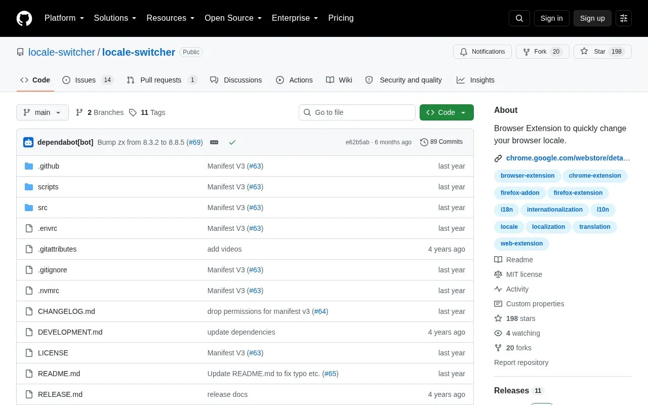 Locale Switcher homepage screenshot