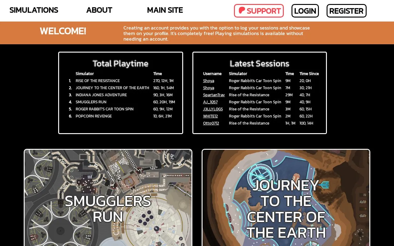 Ride Simulator homepage screenshot