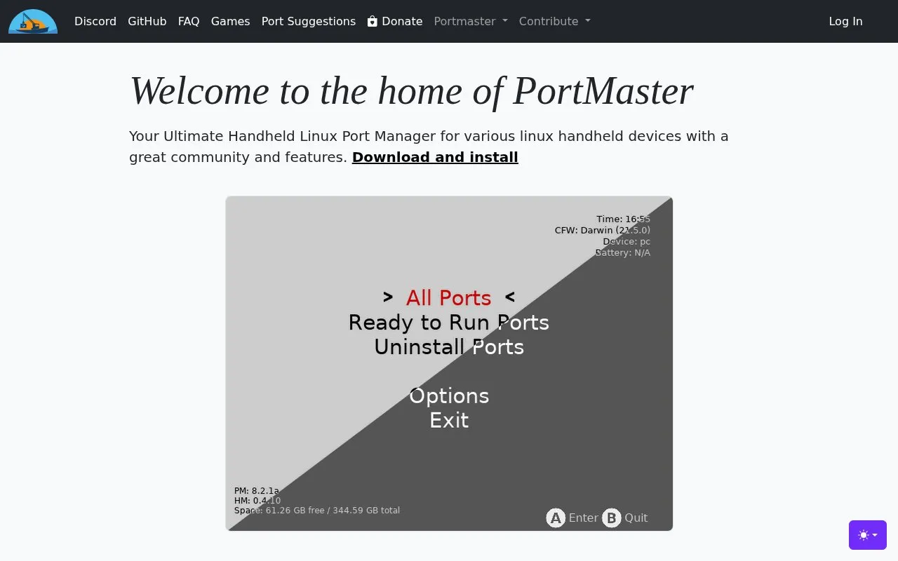 PortMaster homepage screenshot
