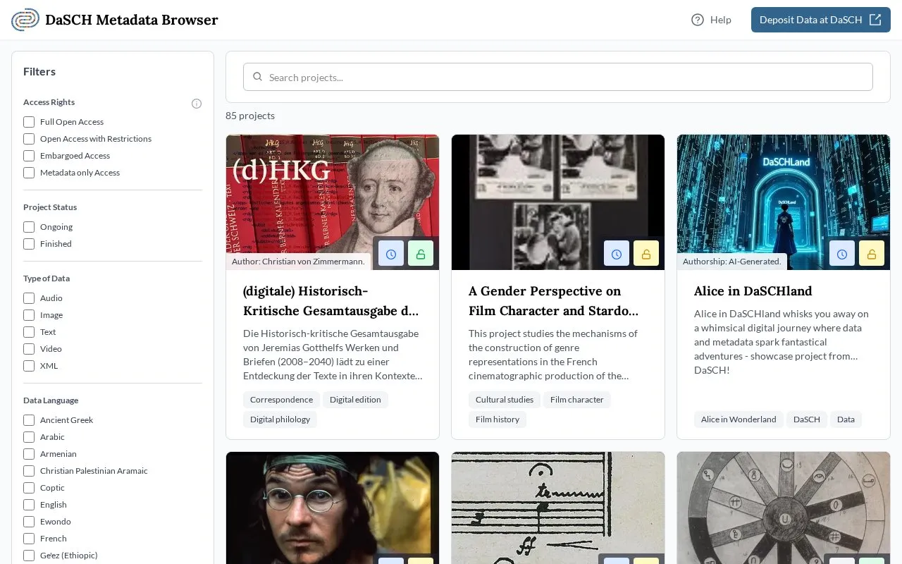 DaSCH - Swiss National Data and Service Center for the Humanities homepage screenshot