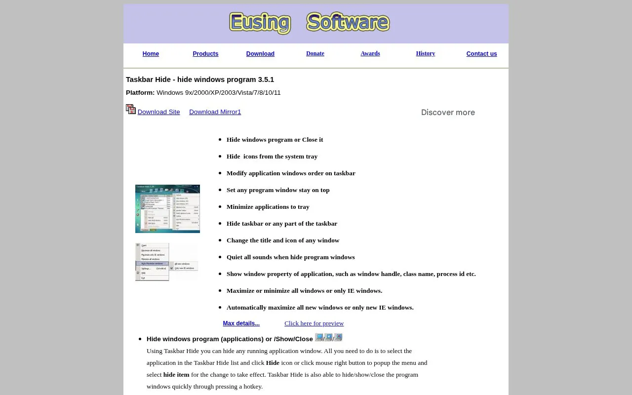 Taskbar Hide homepage screenshot