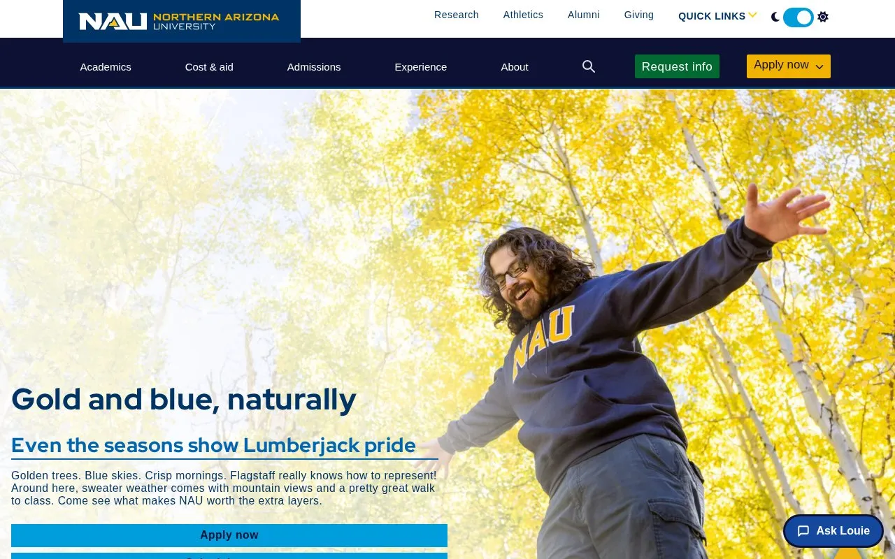 Northern Arizona University homepage screenshot