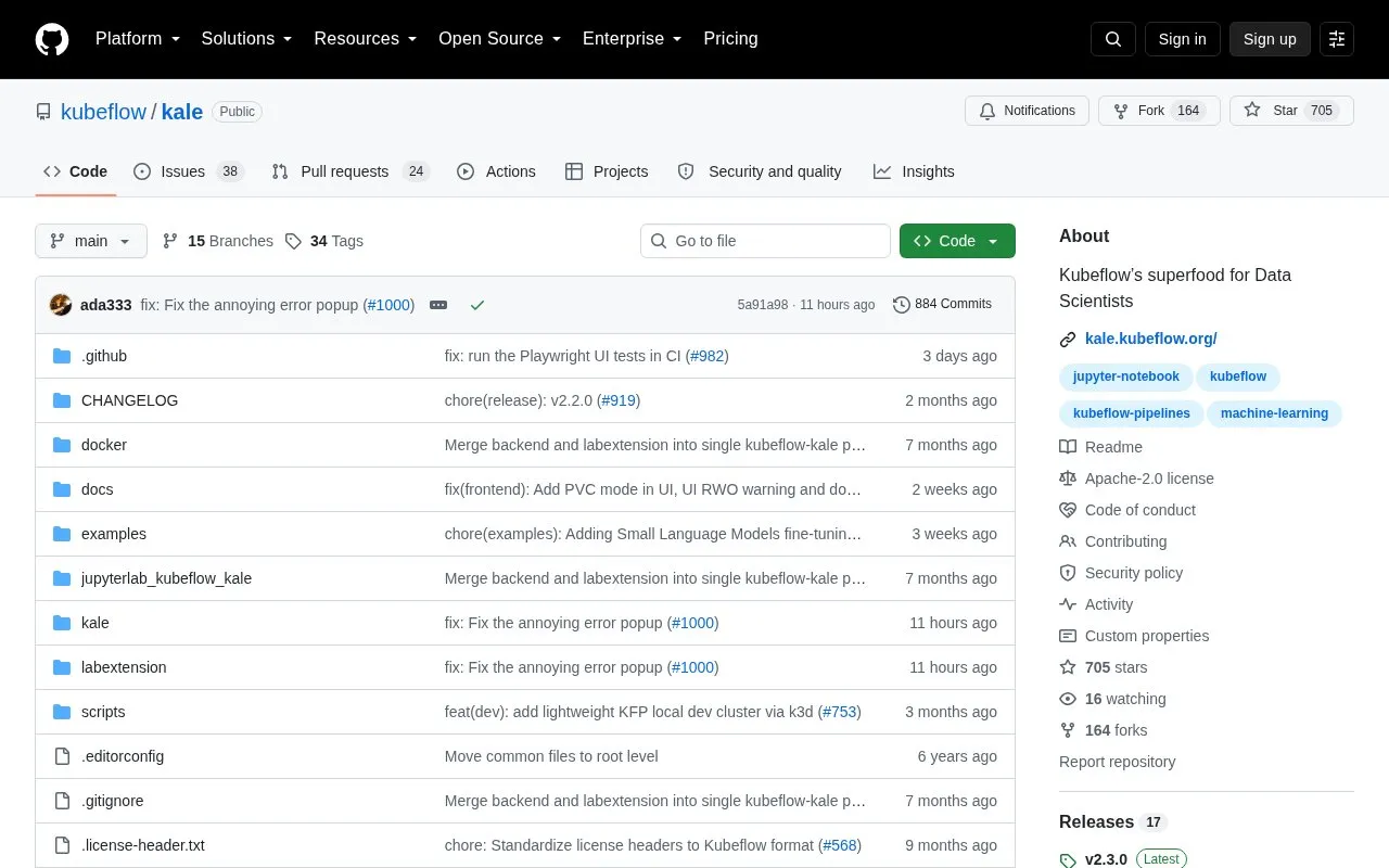 Kale homepage screenshot