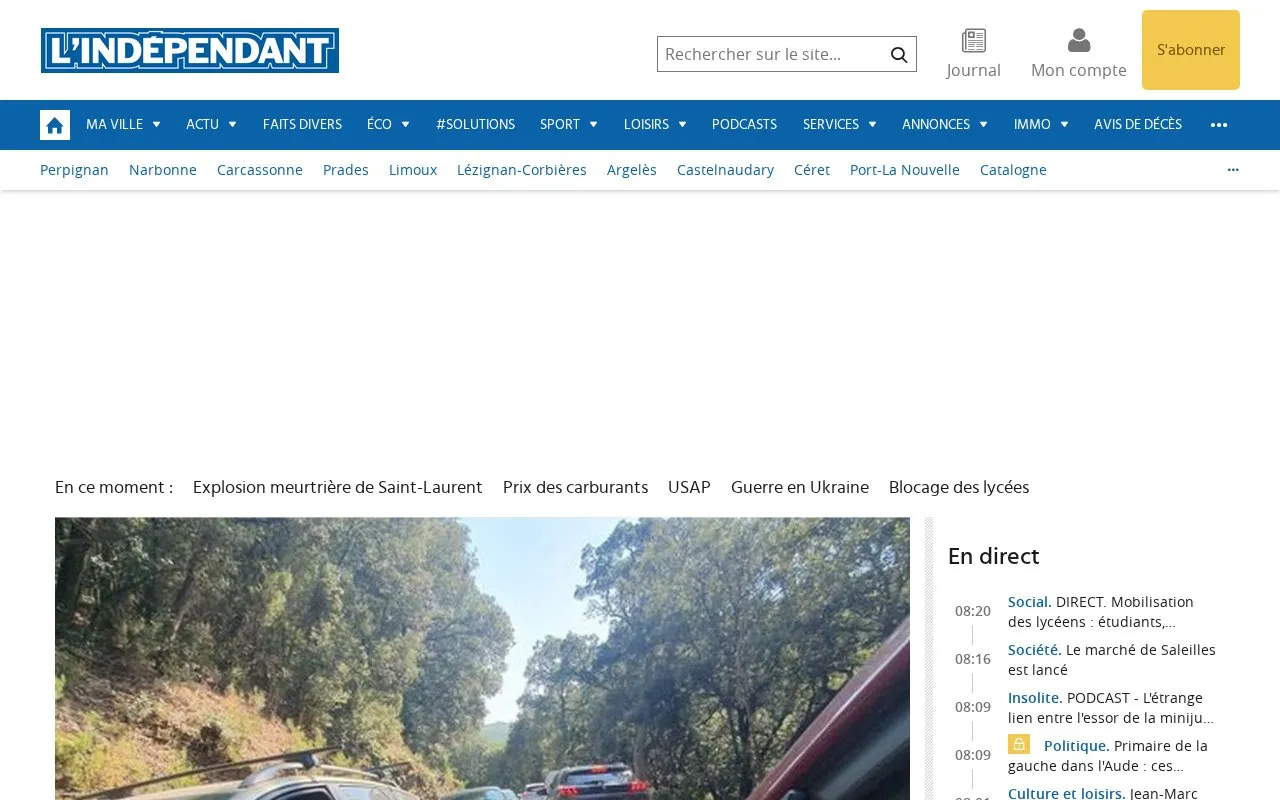 L'Indépendant homepage screenshot