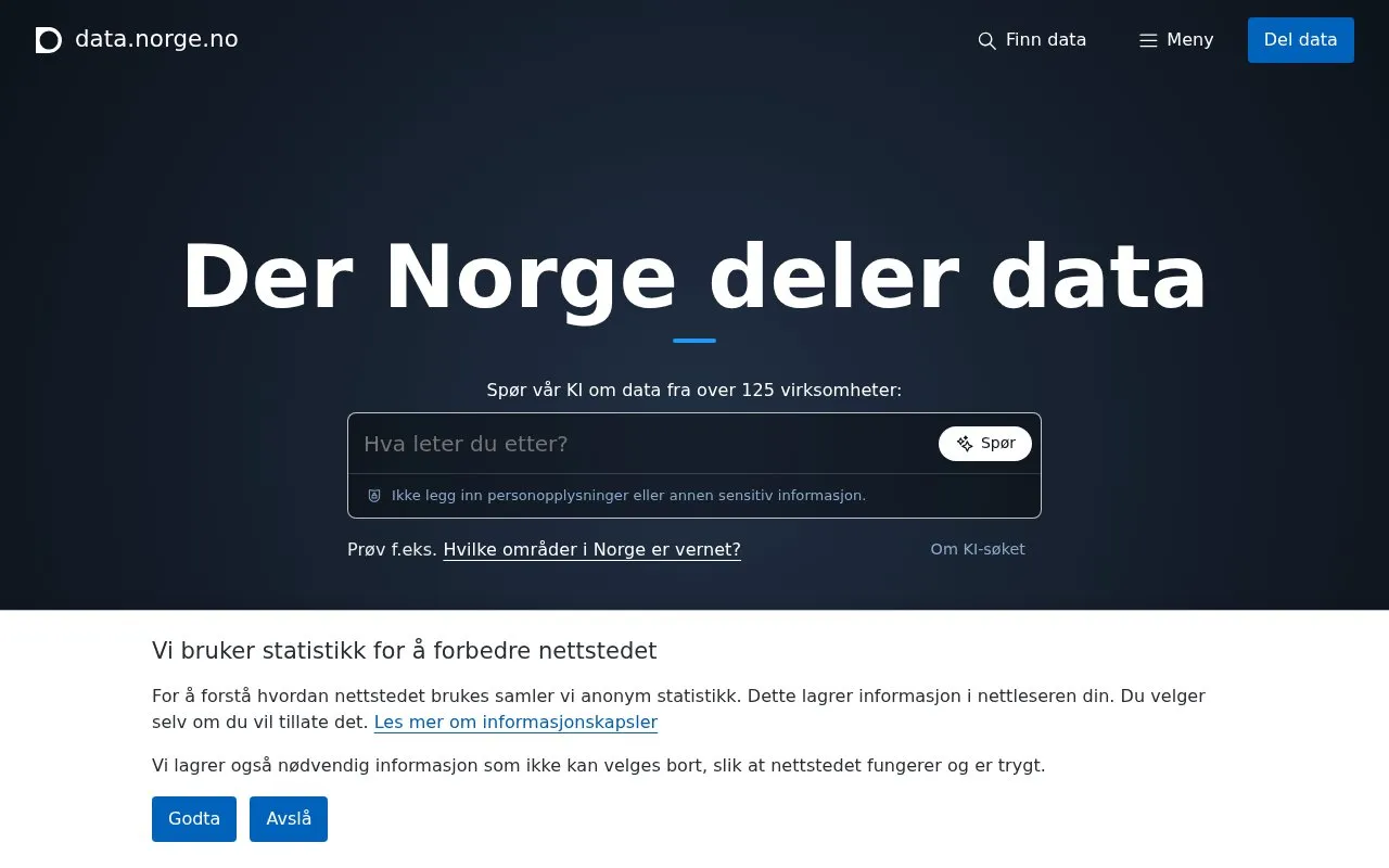data.norge.no homepage screenshot