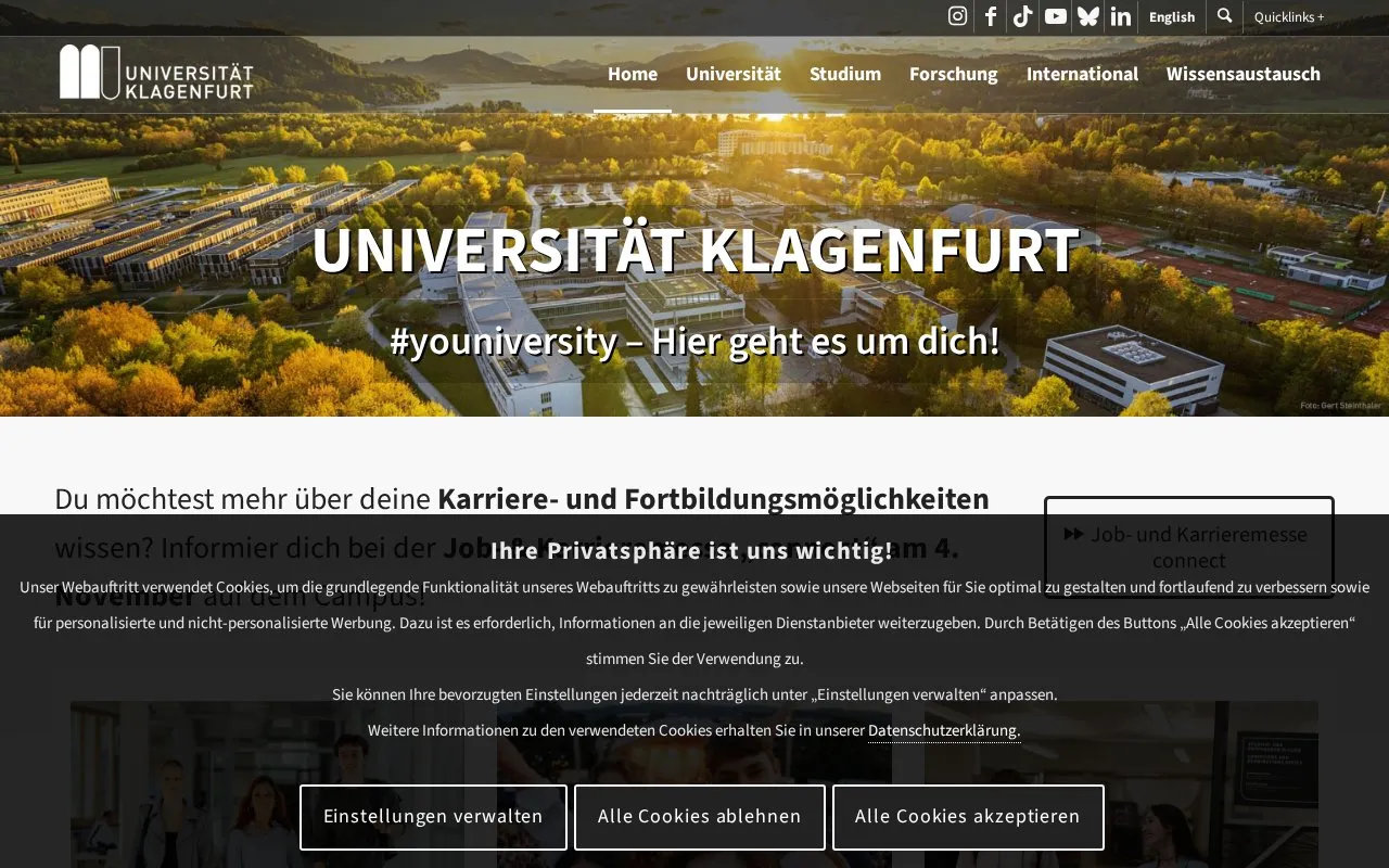 Universität Klagenfurt homepage screenshot