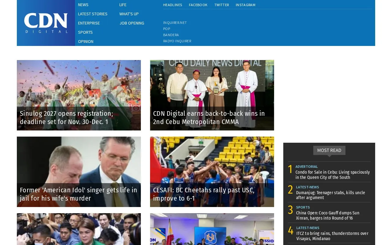 Cebu Daily News homepage screenshot