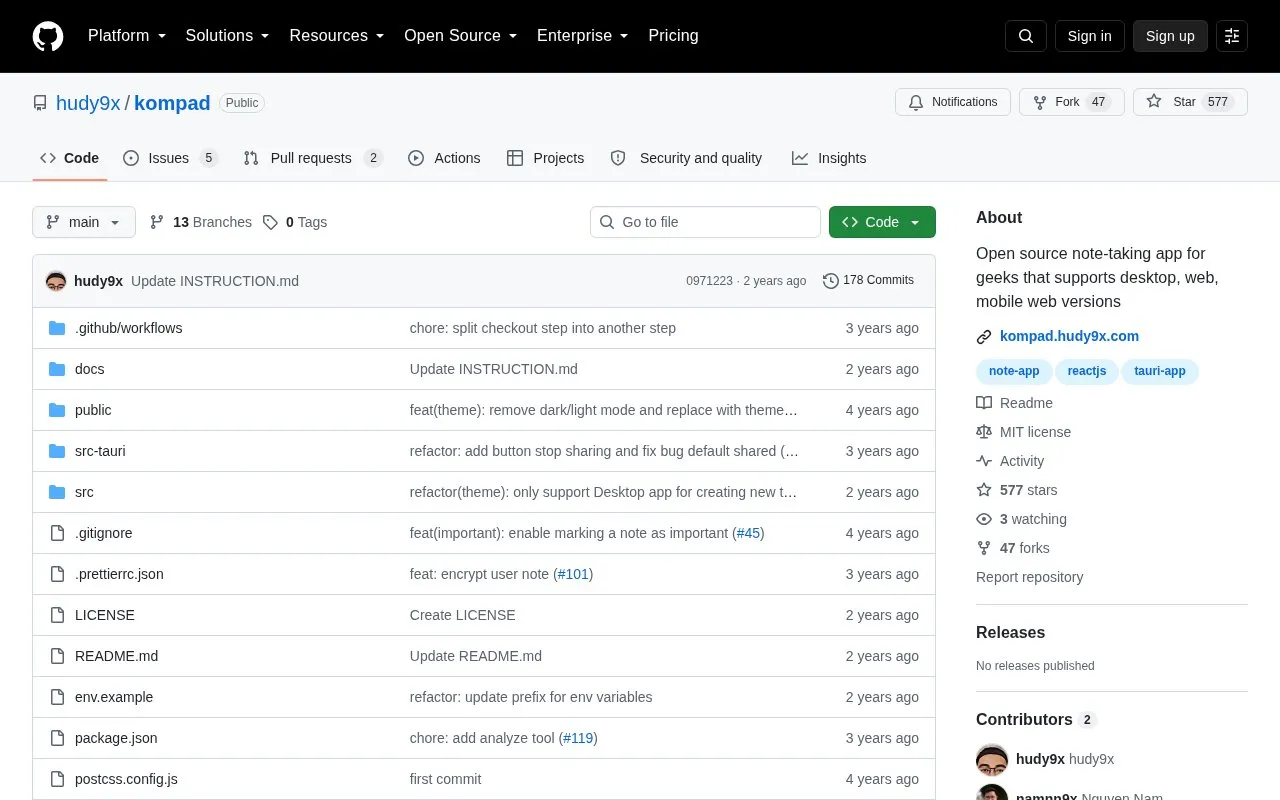 Kompad homepage screenshot