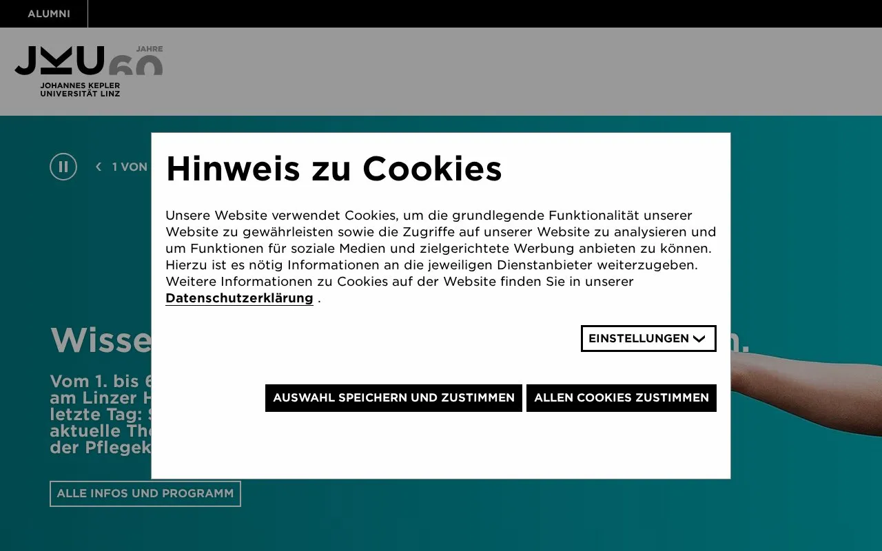 Johannes Kepler Universitat Linz homepage screenshot