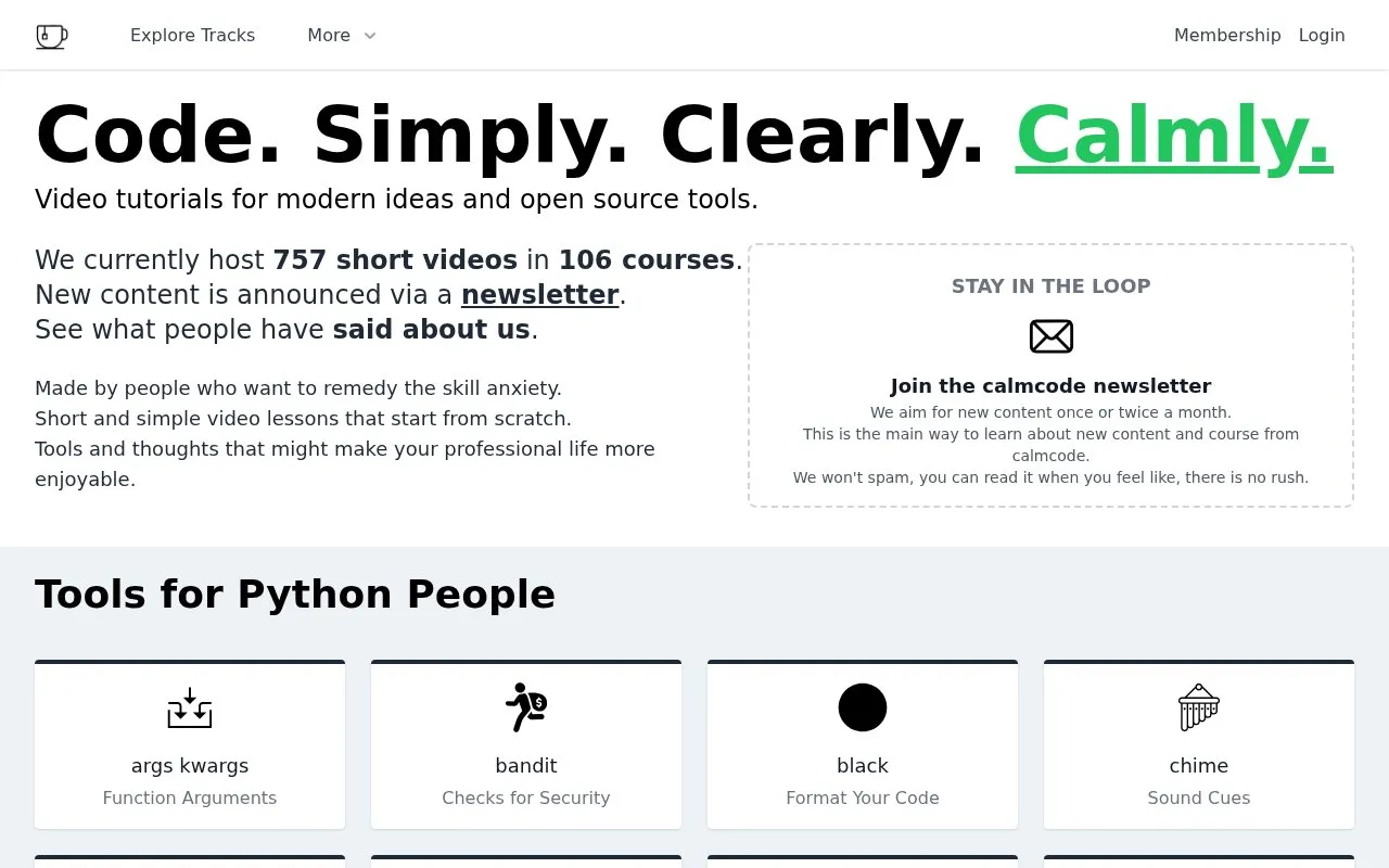 calmcode homepage screenshot