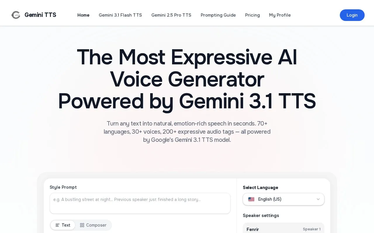 Gemini TTS homepage screenshot