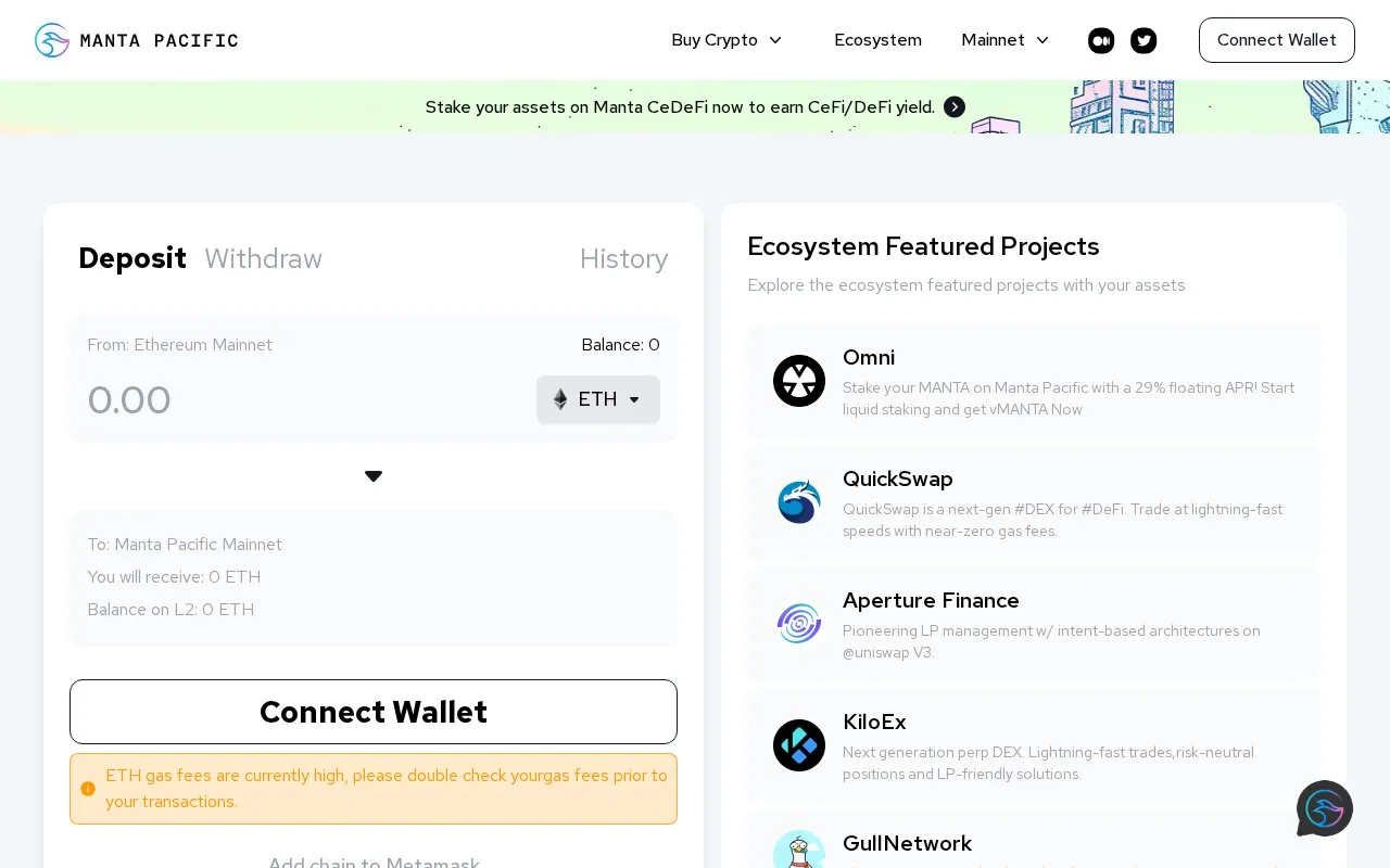 Manta Pacific homepage screenshot