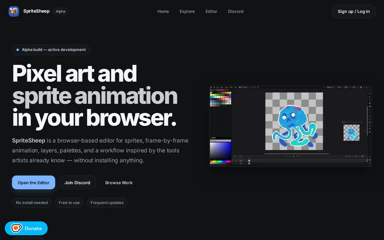 SpriteSheep homepage screenshot